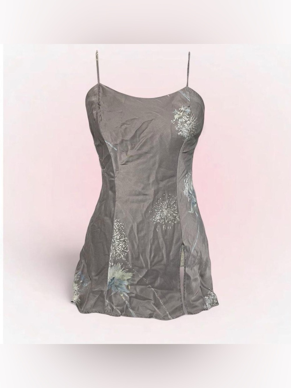 Y2K Women's Gray Floral Slip Mini Dress